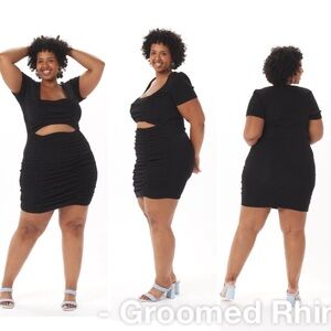 What Lo Wants Black Christian Ruched Cotton Cutout Dress Size 3X